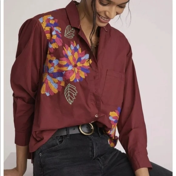NWT, Anthropologie Maeve Wine/Bordeaux Embroidered Top - Picture 15 of 15
